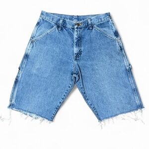 Vintage 90s Rustler Blue Cut Off Jorts Carpenter Cargo Denim Jean Shorts 30x12"